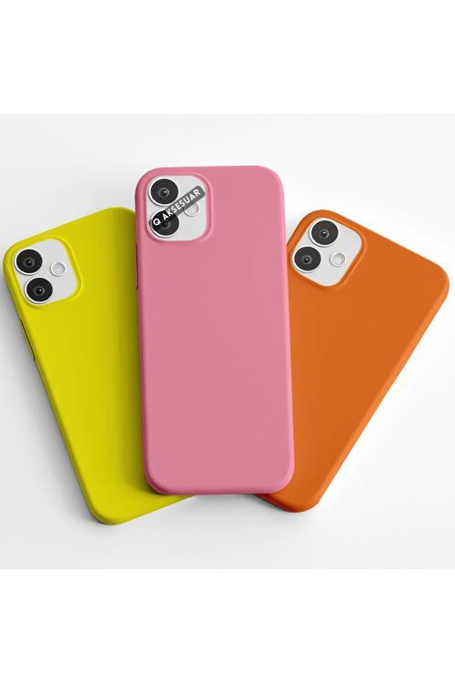 İphone Se Uyumlu 3'Lü Set Basic Telefon Kılıfı Koyu Sarı-Şeker Pembe-Turuncu