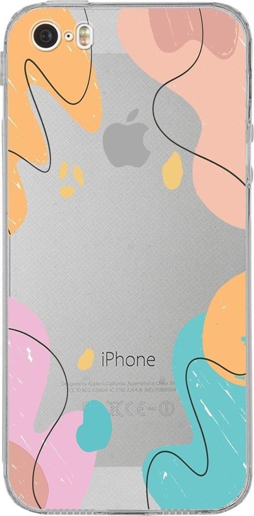 Apple Iphone 5 Uyumlu Kamera Korumalı Kapak Karışık Renkler Tasarımlı Şeffaf Kılıf