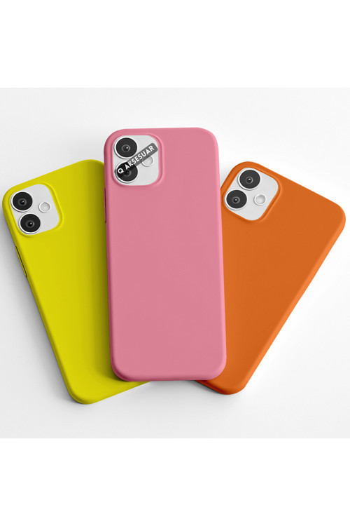 İphone 13 Uyumlu 3'Lü Set Basic Telefon Kılıfı Koyu Sarı-Şeker Pembe-Turuncu