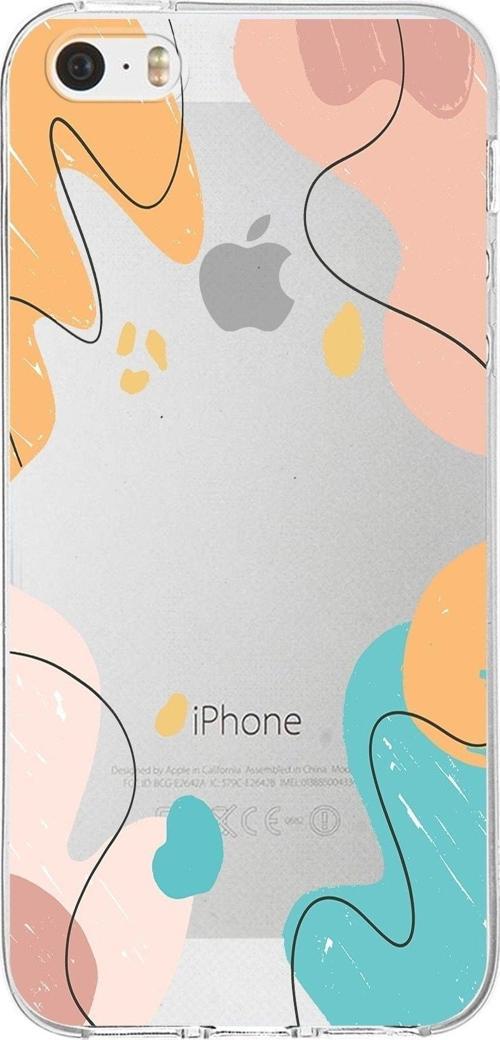 Apple Iphone 5S Uyumlu Kapak Karışık Renkler Tasarımlı Şeffaf Silikon Kılıf