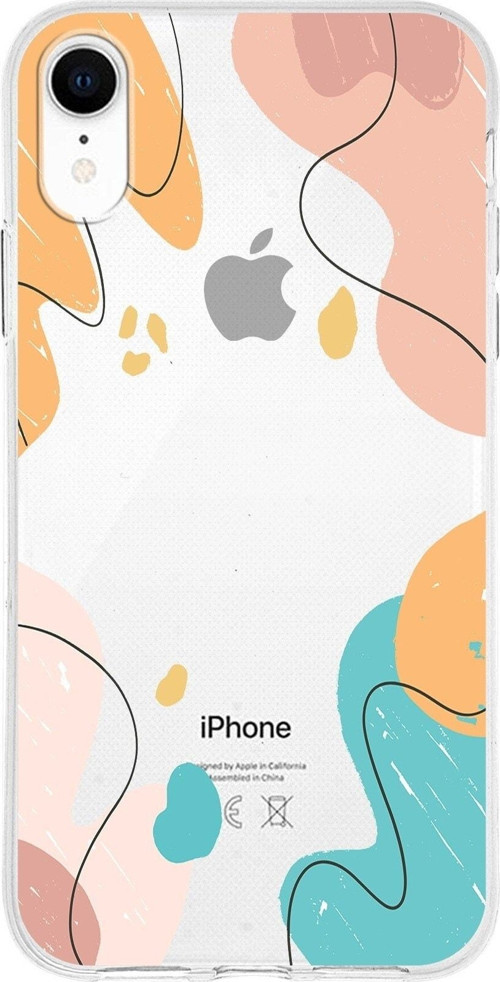 Apple Iphone Xr Uyumlu Kapak Karışık Renkler Tasarımlı Şeffaf Silikon Kılıf