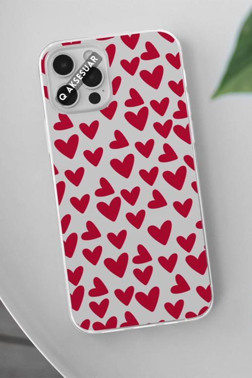 Huawei Mate 30 Lite Uyumlu Kırmızı Kalp Tasarımlı Şeffaf Telefon Kılıfı