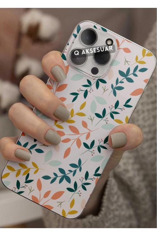 Samsung Galaxy A31 Uyumlu Renkli Yaprak Tasarımlı Şeffaf Telefon Kılıfı Kapak Case