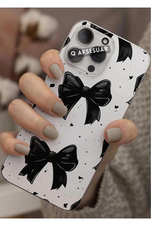 Samsung Galaxy A04S Uyumlu Siyah Kurdele Tasarımlı Şeffaf Telefon Kılıfı Kapak Case