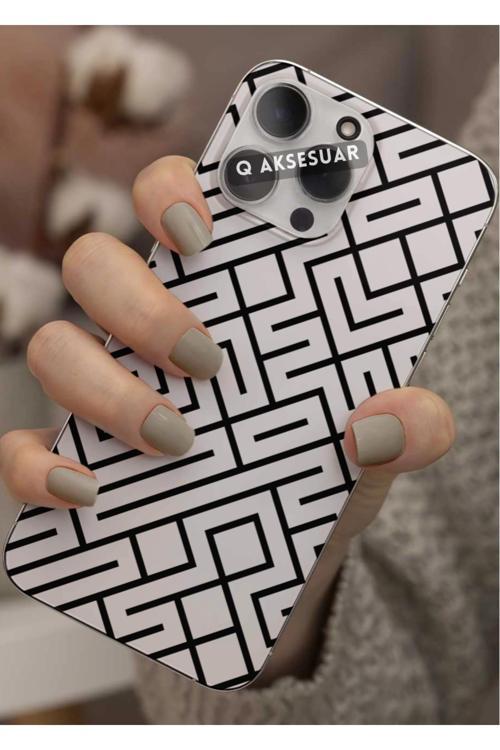 Samsung Galaxy M40 Uyumlu Siyah Şekiller Tasarımlı Şeffaf Telefon Kılıfı Kapak Case