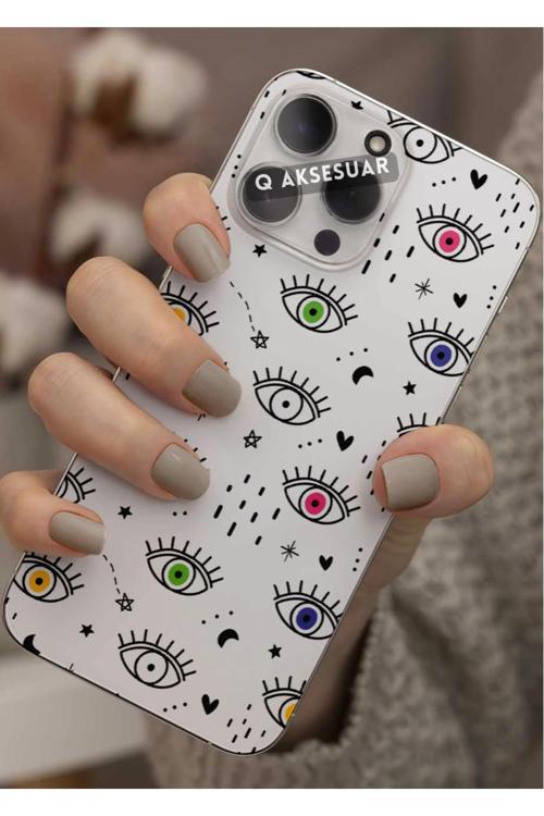 Samsung Galaxy M52 Uyumlu Renkli Göz Tasarımlı Şeffaf Telefon Kılıfı Kapak Case