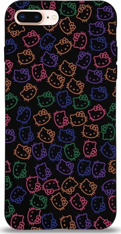 Apple Iphone 8 Plus Uyumlu Lansman Kılıf Hello Kitty Tasarımlı Içi Kadife Kapak-Siyah