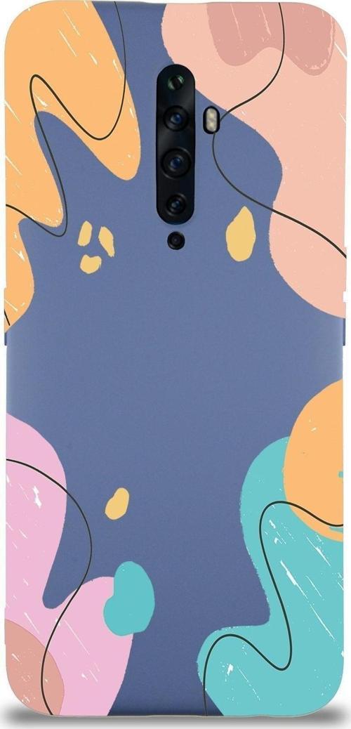 Oppo Reno 2Z Uyumlu Lansman Kılıf Karışık Renkler Tasarımlı Içi Kadife Kapak-Petrol Mavisi