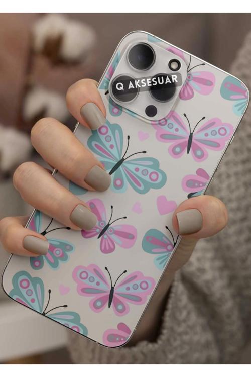 Samsung Galaxy Note 20 Uyumlu Renkli Kelebek Tasarımlı Şeffaf Telefon Kılıfı Kapak Case