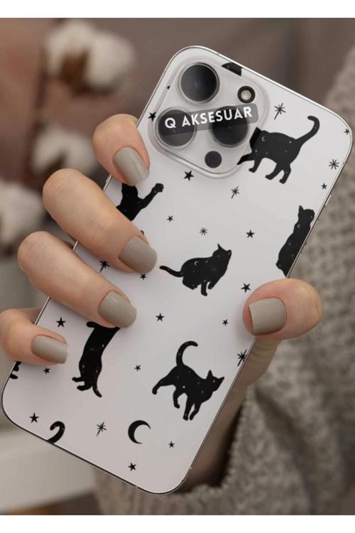 Samsung Galaxy Note 20 Ultra Uyumlu Kedi Ve Yıldızlar Tasarımlı Şeffaf Telefon Kılıfı Kapak Case