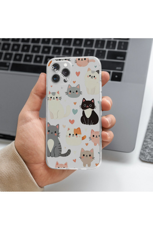 Samsung Galaxy S22 Uyumlu Sevimli Kedi Tasarımlı Premium Şeffaf Telefon Kılıfı