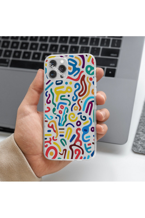 İphone 13 Uyumlu Şekiller Tasarımlı Premium Şeffaf Telefon Kılıfı