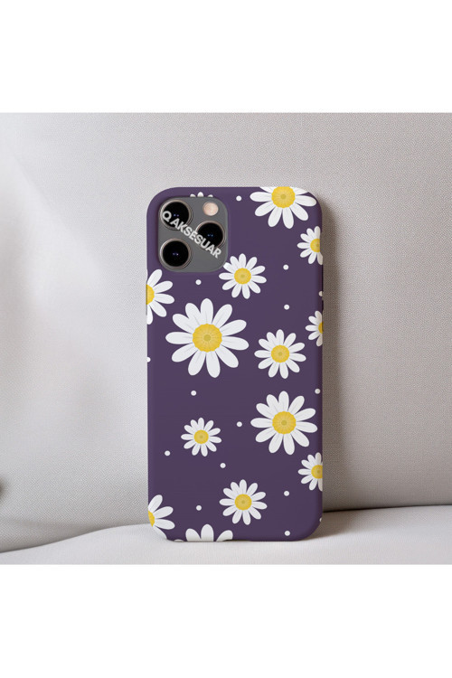 İphone 8 Plus Uyumlu Papatya Desenli İçi Kadife Silikon Tasarım Telefon Kılıfı Kapak