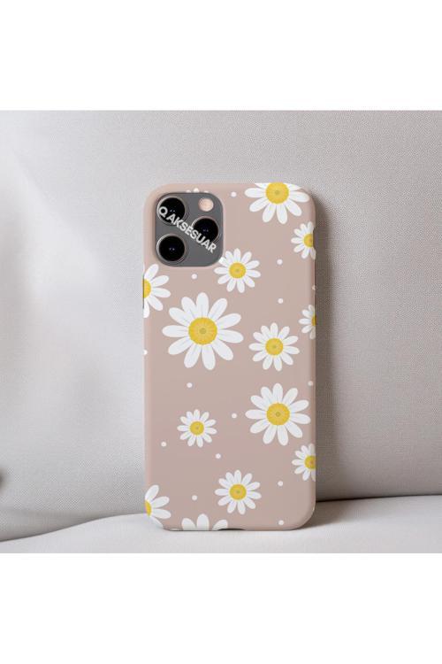 İphone 8 Plus Uyumlu Papatya Desenli İçi Kadife Silikon Tasarım Telefon Kılıfı Kapak