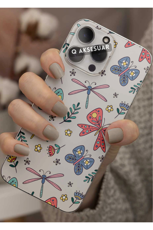 Xiaomi Redmi Note 8 Pro Uyumlu Renkli Kelebek Tasarımlı Şeffaf Telefon Kılıfı Kapak Case