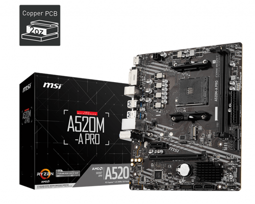 MSI A520M-A PRO DDR4 4600MHZ 1XHDMI 1XDVI 1XM.2 USB 3.2 MATX AM4 (AMD AM4 5000/4000 /3000 SERİSİ İLE UYUMLU)