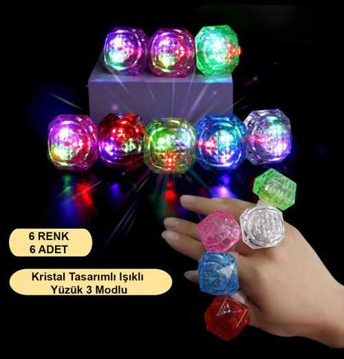 6'lı Kristal LED Parti Yüzük Seti
