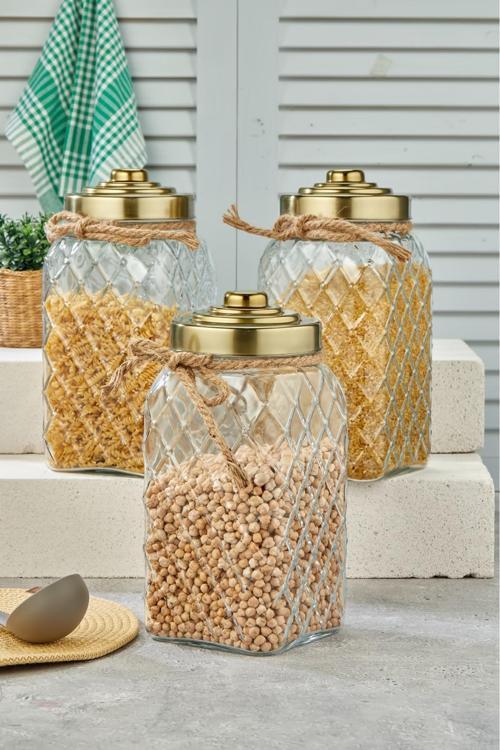 Nostalji Serisi Cam Kavanoz Büyük Boy 30 Cm-Altın(1 Adet)