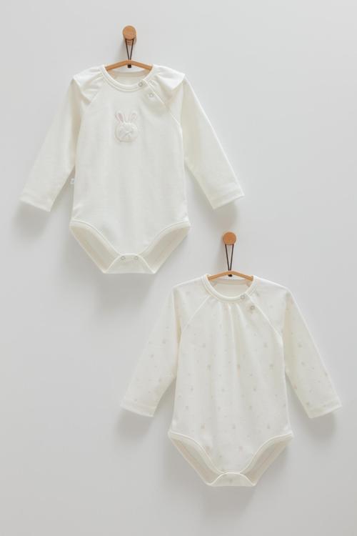 CUTE RABBIT OMUZ DETAYLI İKİLİ ÇITÇITLI BODY - CARAMELL  - BK1483 - Ekru - 12 - 18 Ay - BK1483-Ekru-12 - 18 Ay Ekru