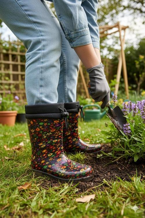 Konçlu Peluşlu Kadın Yağmur Çizmesi 36-40 Sarı Çiçekli