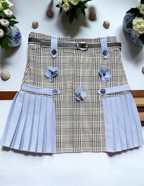 EKOSE GARNİLİ PİLELİ ETEK Mavi