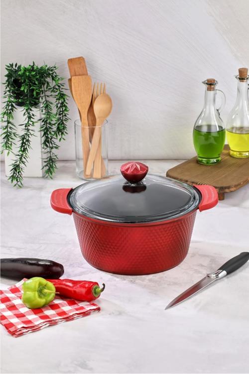 Kristal Serisi Döküm Granit Silikon Saplı 28 Cm Derin Tencere