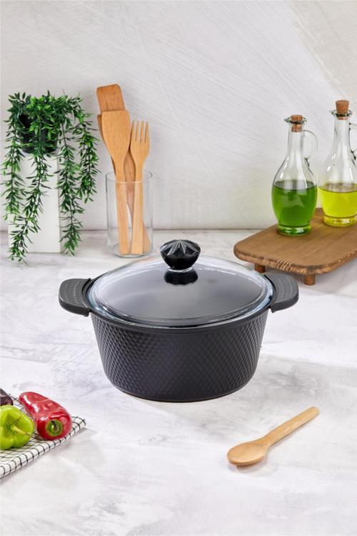 Kristal Serisi Döküm Granit Silikon Saplı 28 Cm Derin Tencere