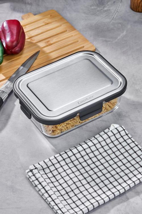 1500 Ml Cam Saklama Kabı – Sızdırmaz, Paslanmaz Çelik Kapaklı, Gıda Saklama