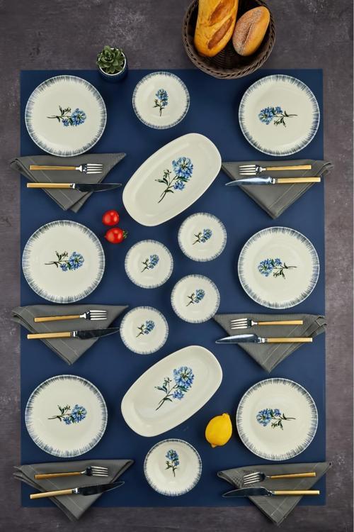 14 Parça Porselen Kahvaltı Takımı – Şık Desenli Kayık, Pasta, Kase Ve Reçellik Seti