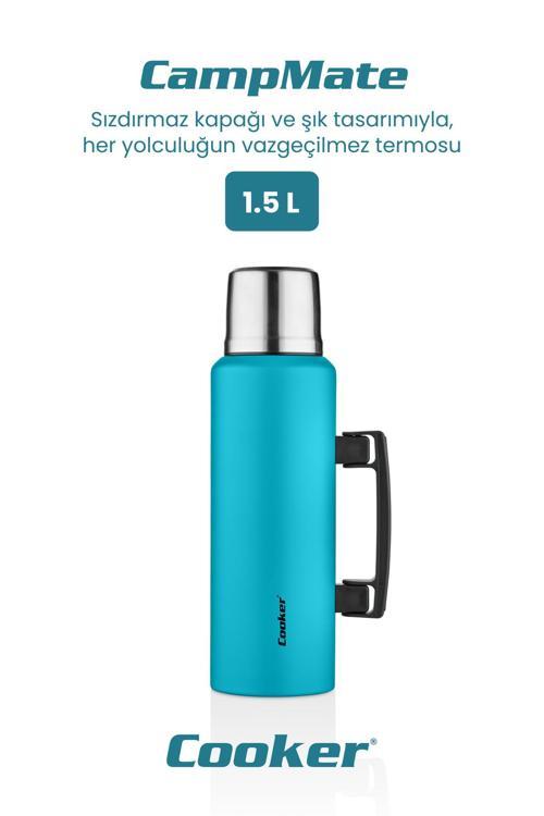 1.5 Litre Çift Katlı Çelik Termos-24 Saat Sıcak, 48 Saat Soğuk, Kulplu (Kamp, Piknik, Ofis, Seyahat)