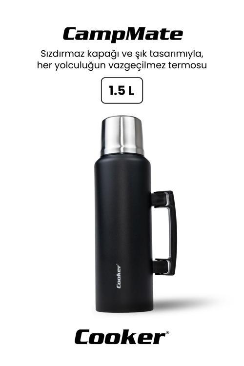 1.5 Litre Çift Katlı Çelik Termos-24 Saat Sıcak, 48 Saat Soğuk, Kulplu (Kamp, Piknik, Ofis, Seyahat)