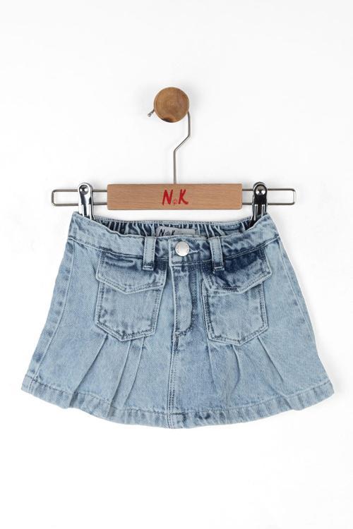 PİLELİ DENIM ETEK Mavi