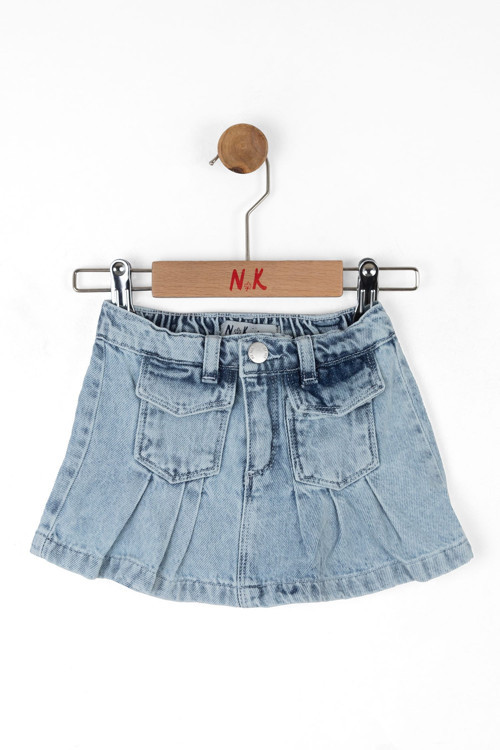 PİLELİ DENIM ETEK Mavi