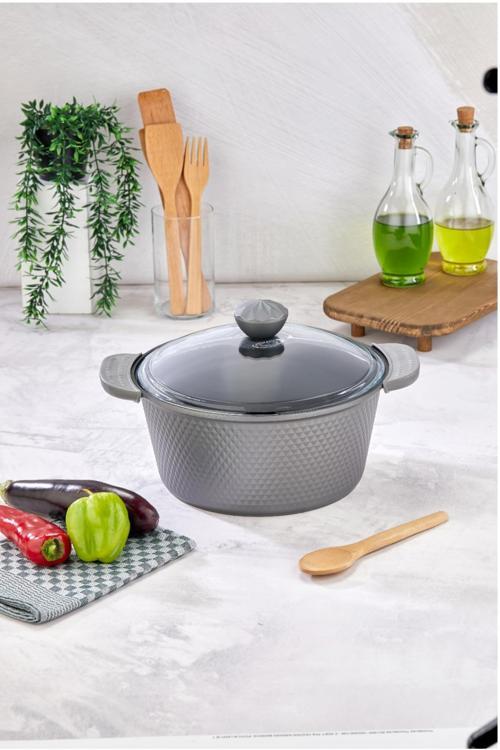 Kristal Serisi Döküm Granit Silikon Saplı 28 Cm Derin Tencere