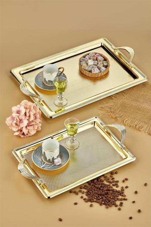 Çelik Dikdörtgen 2'Li Tepsi 41 Cm / 49 Cm