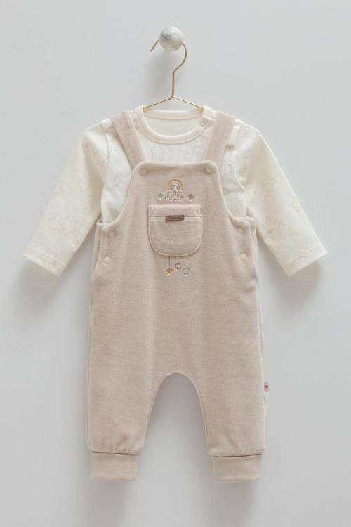 STAR POINT SWEATSHIRT ÖN CEPLİ BLUZ KADİFE SALOPET - CARAMELL  - SLE2159 - Bej - 3 - 6 Ay - SLE2159-Bej-3 - 6 Ay Bej