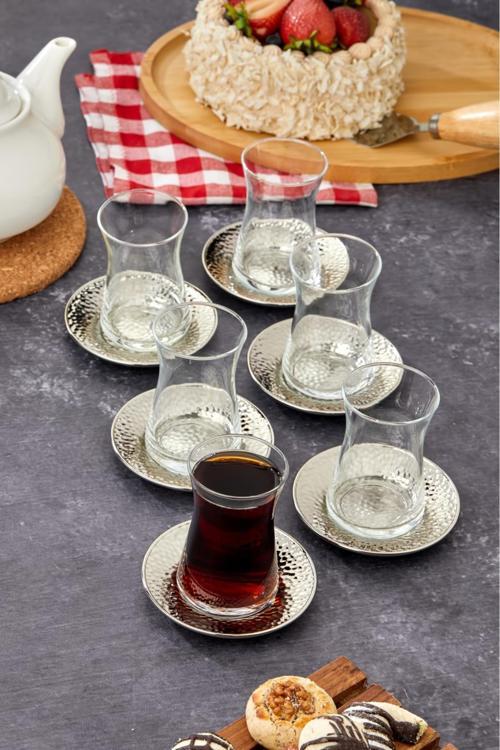 6'Lı Metal Çay Tabağı