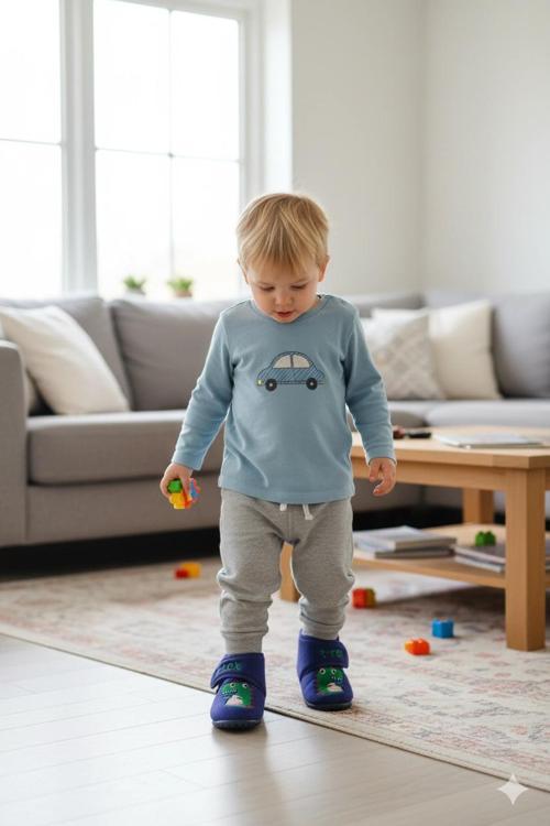 Yumuşak Nakışlı Erkek Çocuk Pandufu Lacivert