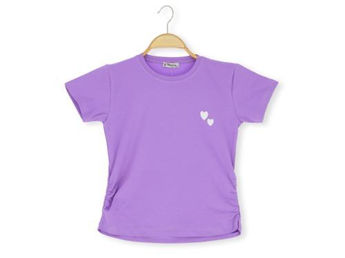 YANLARI BÜZGÜLÜ KALP BASKILI 36/1 KOMPAK KIZ TSHİRT Lila