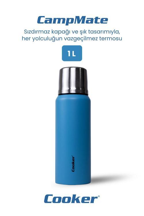 1 Litre Çift Katlı Çelik Termos-24 Saat Sıcak, 48 Saat Soğuk,(Kamp, Piknik, Ofis, Seyahat)