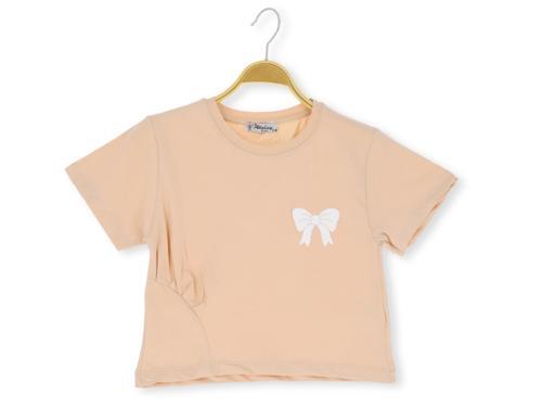FİYONKLU BASKILI 36/1 KOMPAK CROP KIZ TSHİRT Bej