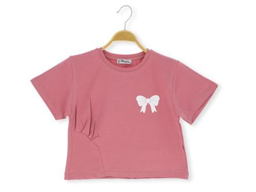 FİYONKLU BASKILI 36/1 KOMPAK CROP KIZ TSHİRT Gül Kurusu