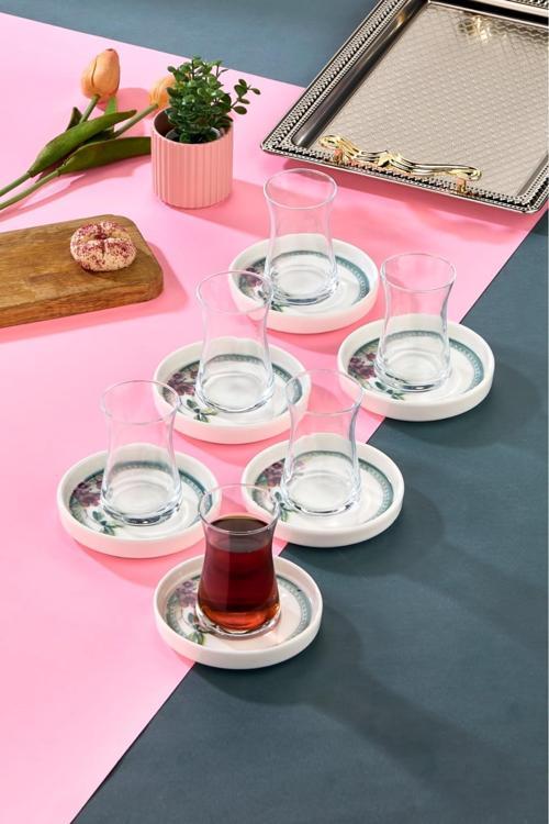 6' Lı Lyon Porselen Çay Tabağı