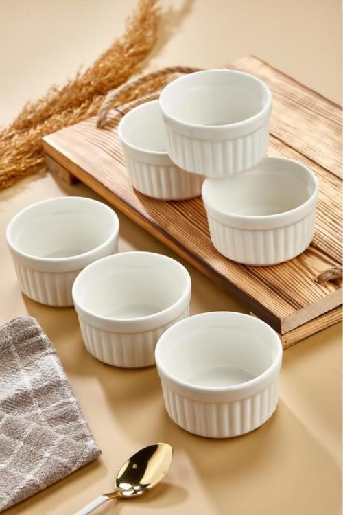 6’Lı 10 Cm Porselen Sufle Kabı – Meze, Sos, Çerez Ve Tatlı Kasesi Seti