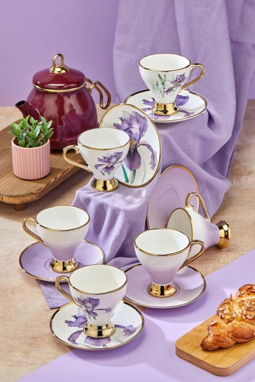 Lüks Yaldız Detaylı Porselen Kahve Fincan Takımı 6’Lı – Şık Ve Hediyelik Tasarım