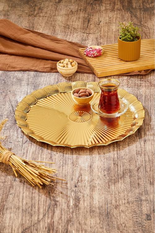 35 Cm Gold Tepsi – Parlak Yüzeyli Sunum Tepsisi