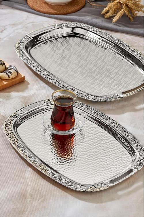 2'Li Paslanmaz Çelik Sunum Servis Tepsisi