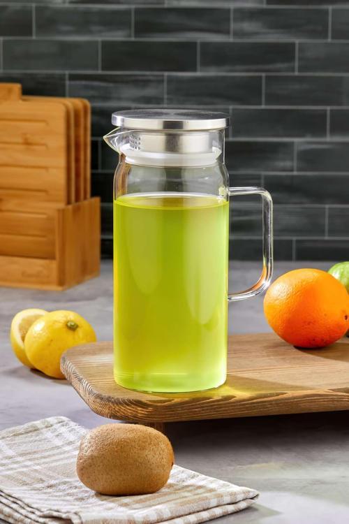 1100 Ml Borosilikat Cam Sürahi – Paslanmaz Çelik Kapaklı, Isıya Dayanıklı, Şık Ve Sağlıklı Tasarım