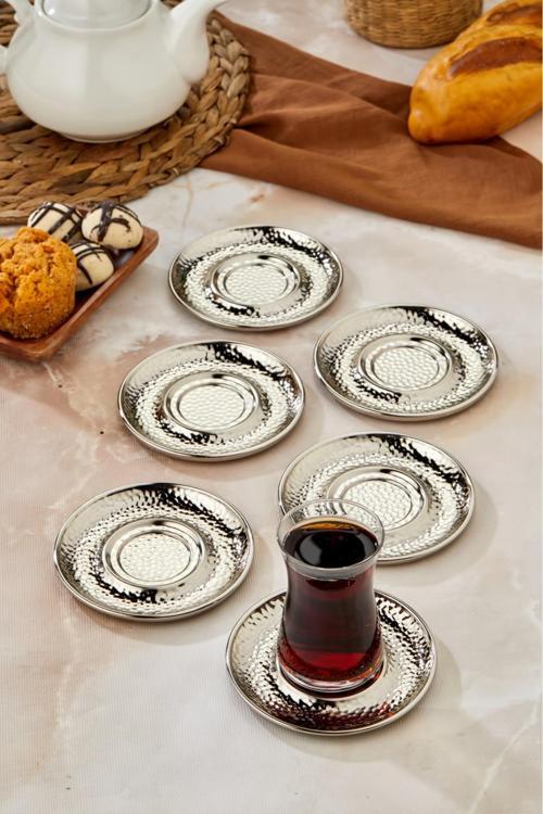 6'Lı Metal Çay Tabağı