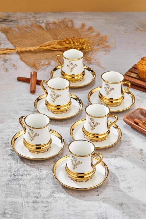 Şık Tasarımlı 6'Lı 180 Ml Porselen Fincan Takımı- Altın Yaldızlı - Hediye Seçeneği